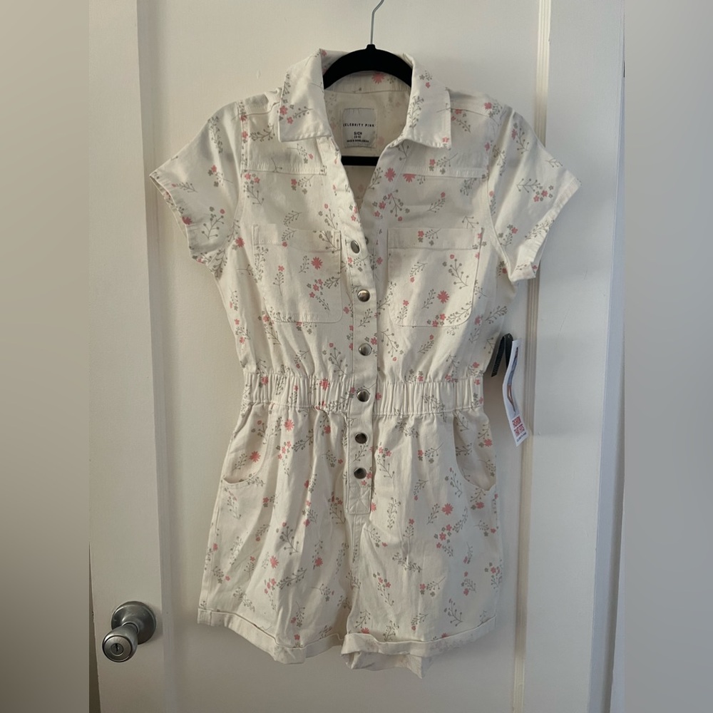Brand New w/tags Celebrity Pink White Denim Floral Shorts Romper